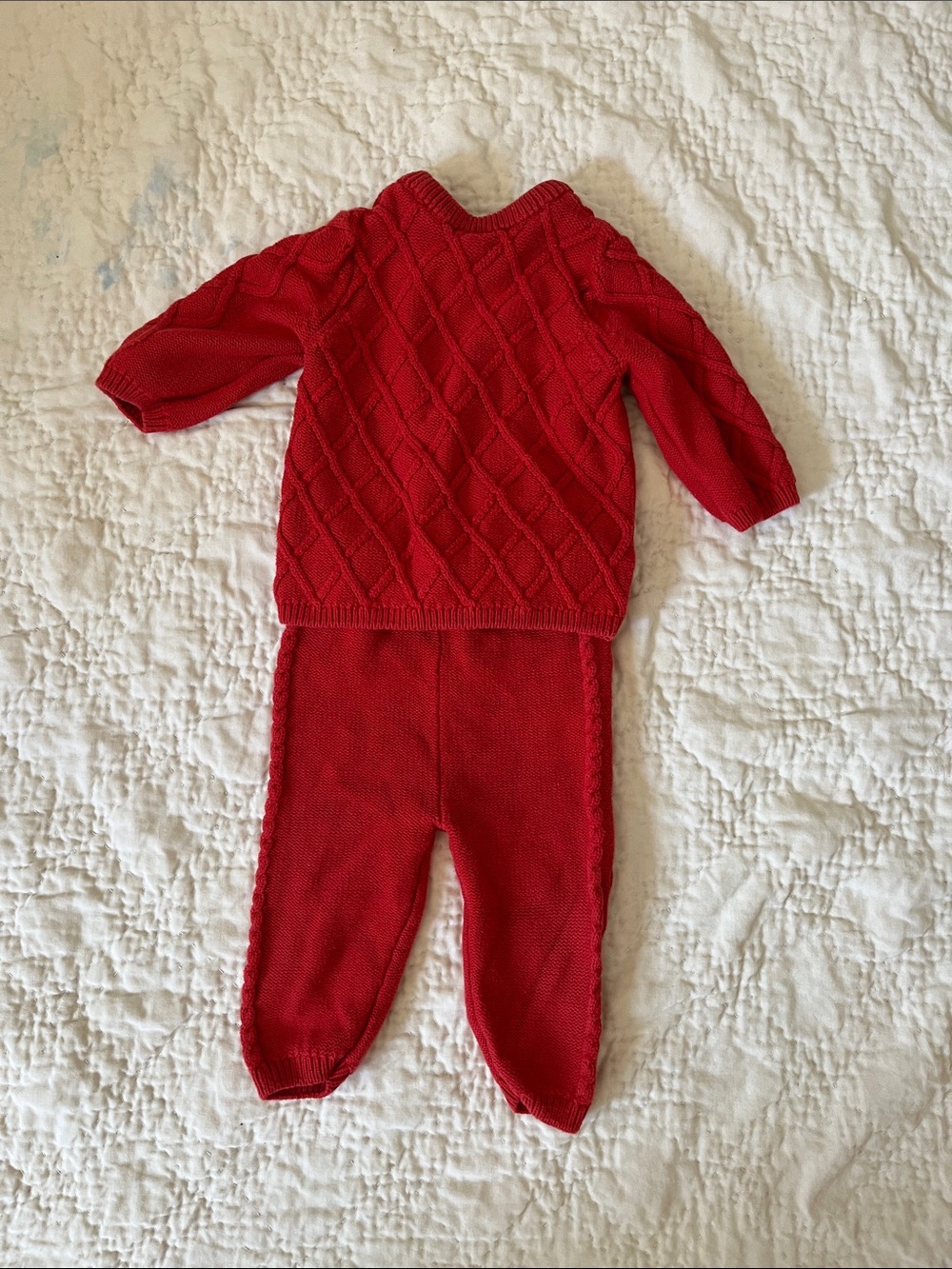 Hanna Andersson Red Cable-Knit 6-12M Baby Sweater & Pants Set